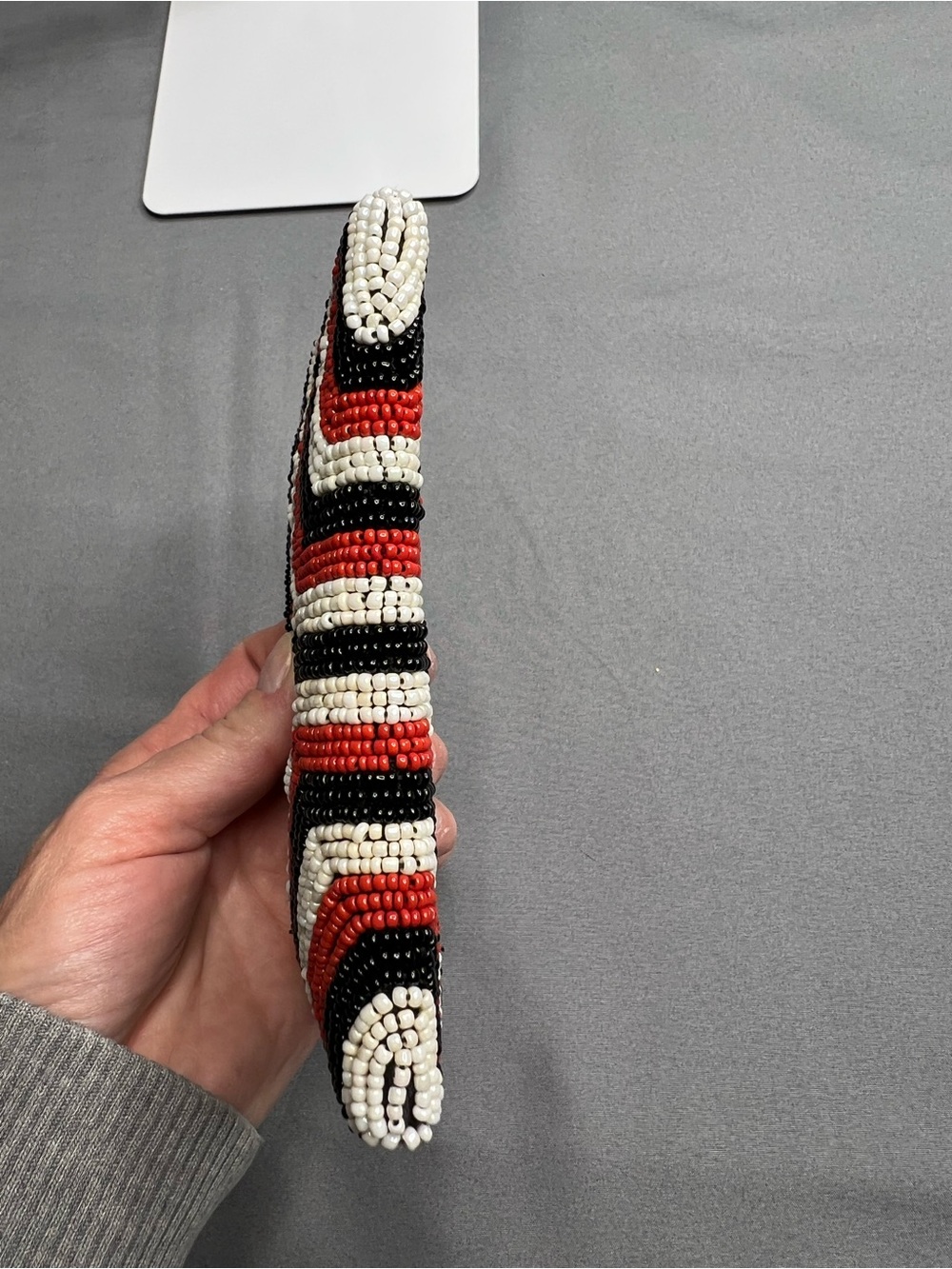 Hand-Beaded Coin Purse | Red Black Cream Geometric | Vintage Boho - Picture 3 of 6